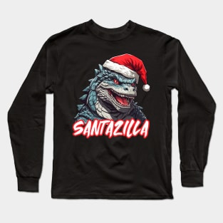 Santazilla Japanese Monster Kaiju Christmas Long Sleeve T-Shirt